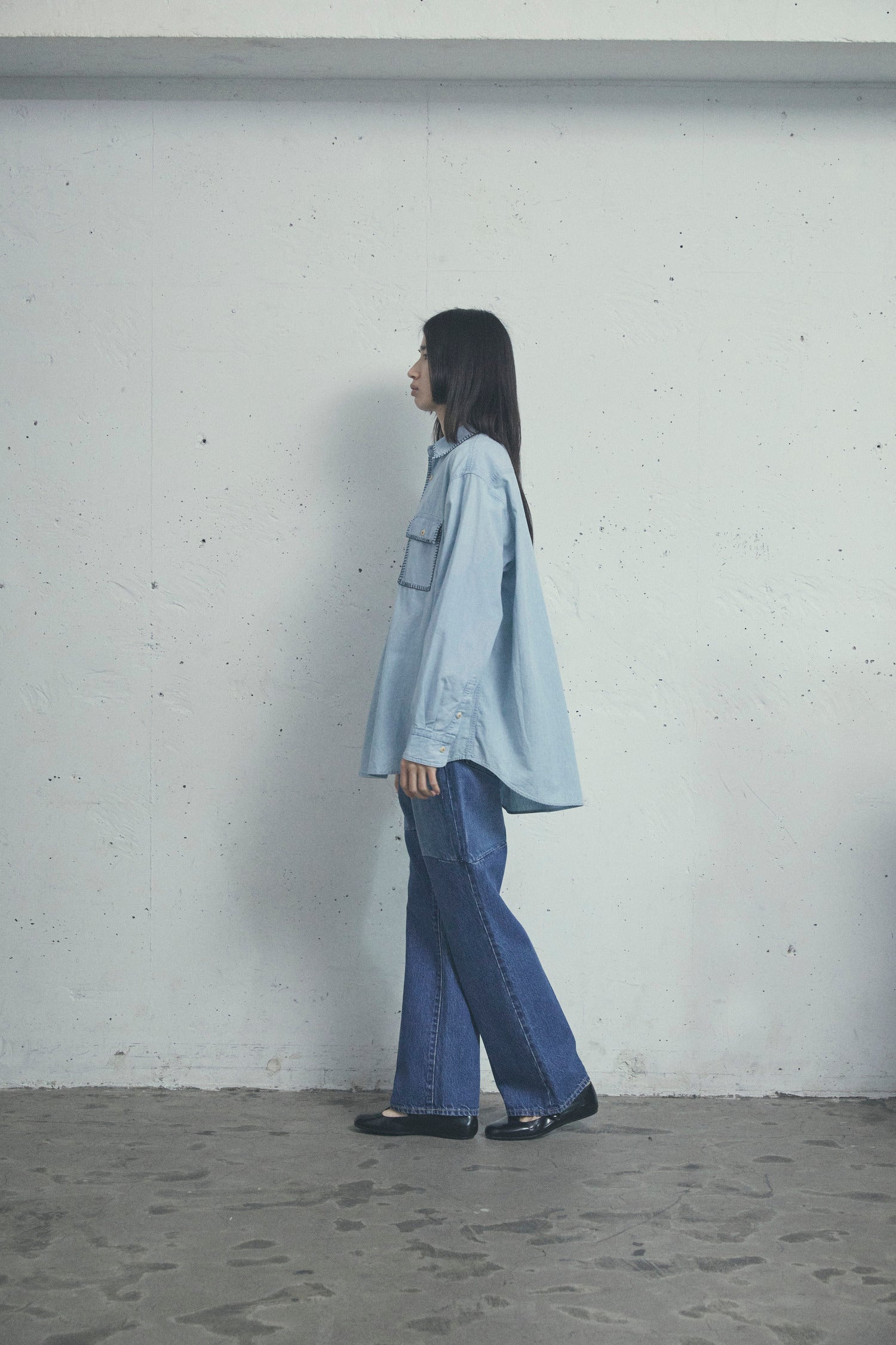 FRAMED BLANKET STITCH CHAMBRAY SHIRT LIGHT INDIGO