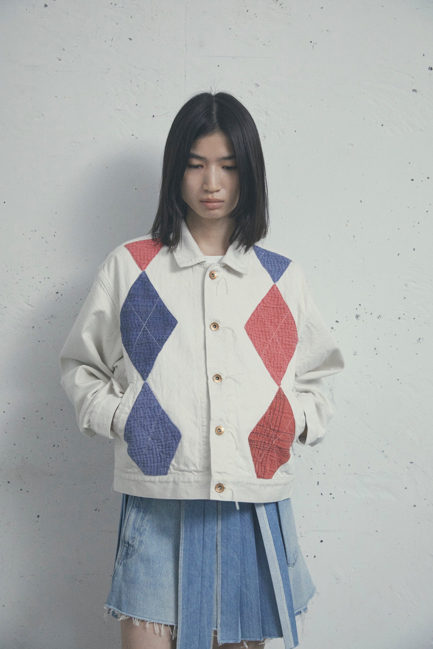 ARGYLE SASHIKO DENIM JACKET OFF WHITE