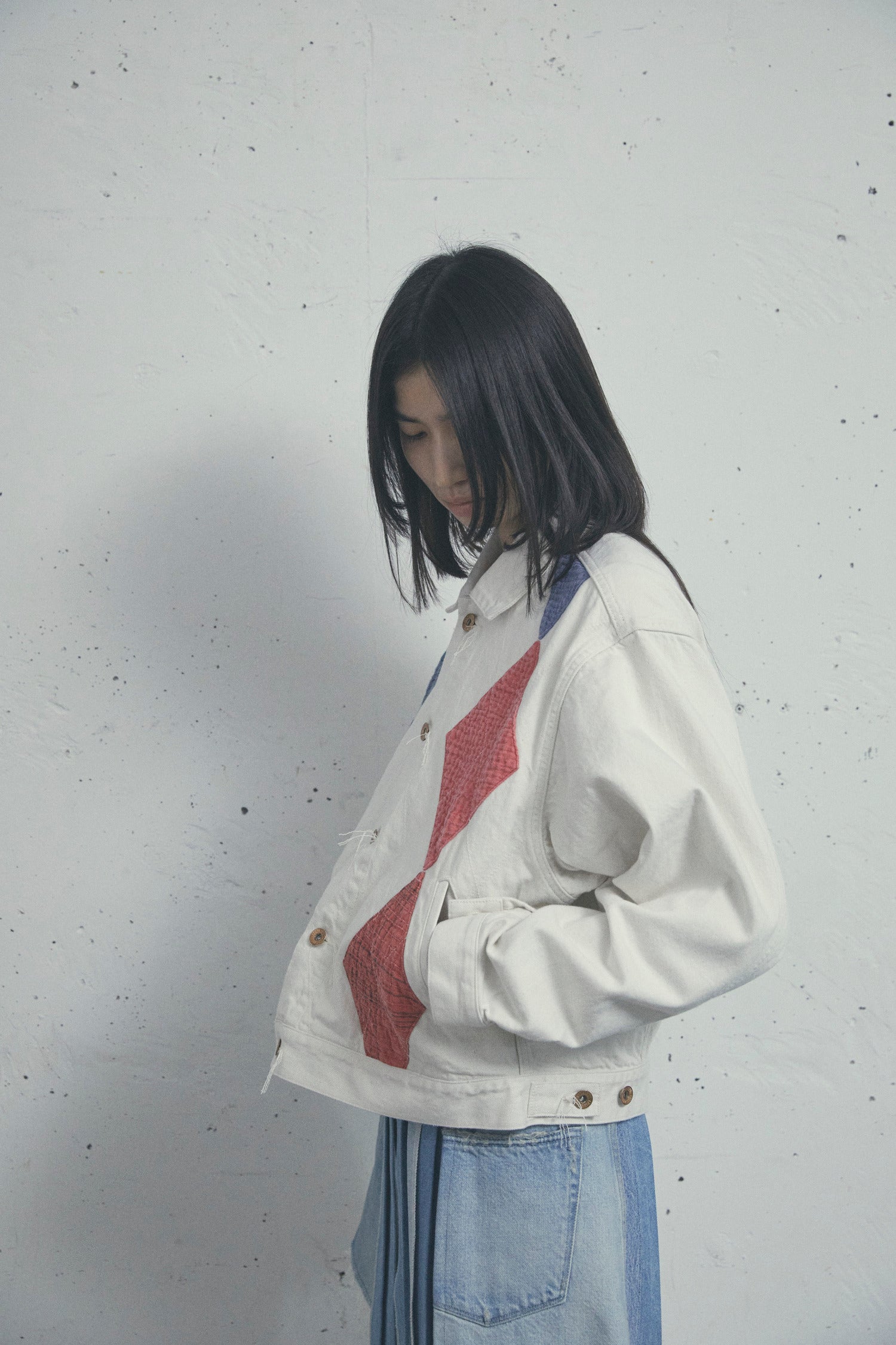 ARGYLE SASHIKO DENIM JACKET OFF WHITE