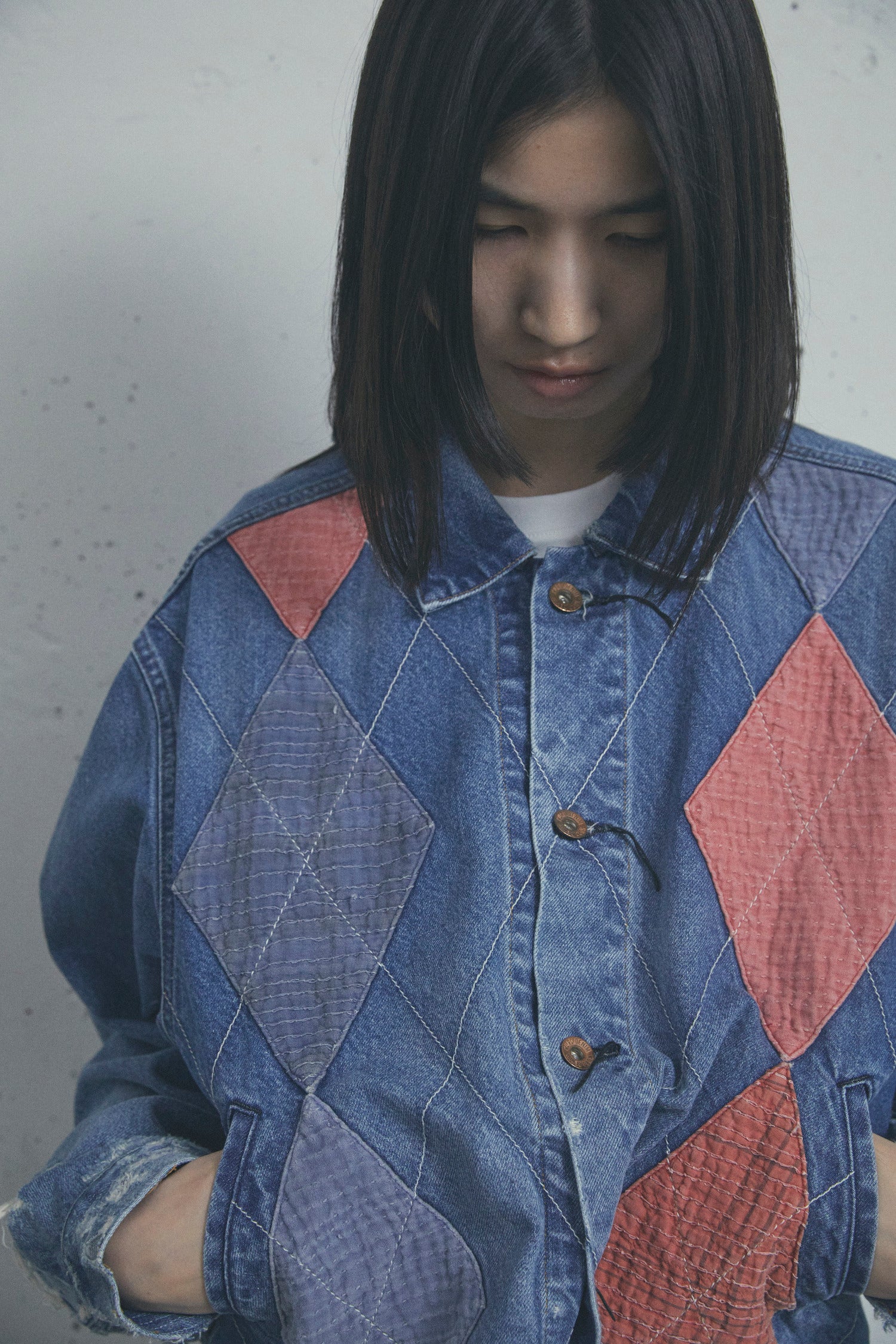 ARGYLE SASHIKO DENIM JACKET FADED INDIGO