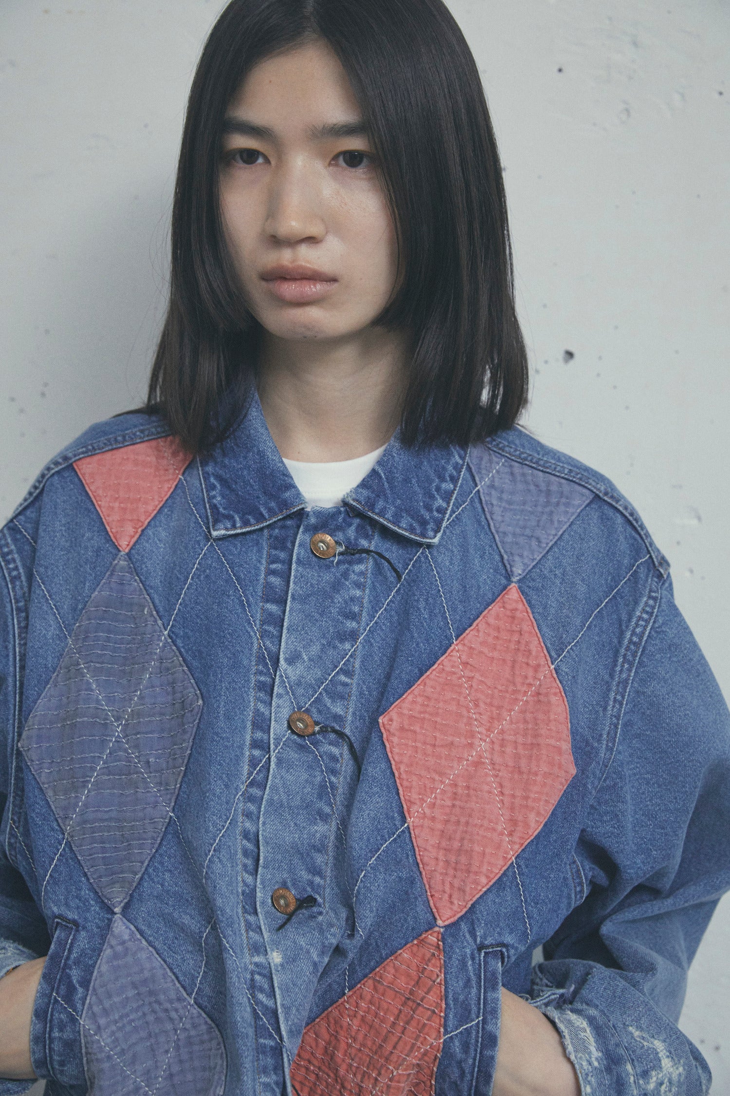 ARGYLE SASHIKO DENIM JACKET FADED INDIGO