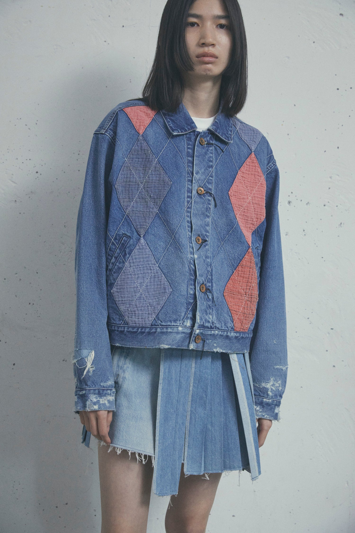 ARGYLE SASHIKO DENIM JACKET FADED INDIGO