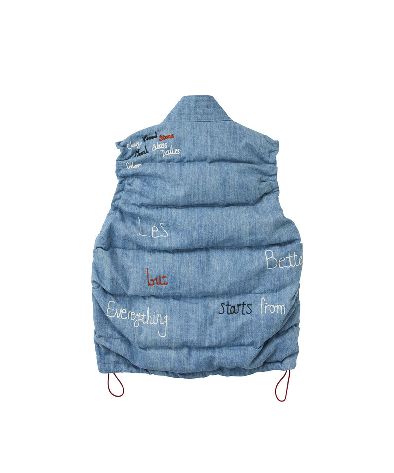 EMBROIDERED DENIM DOWN VEST