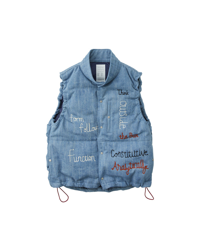 EMBROIDERED DENIM DOWN VEST