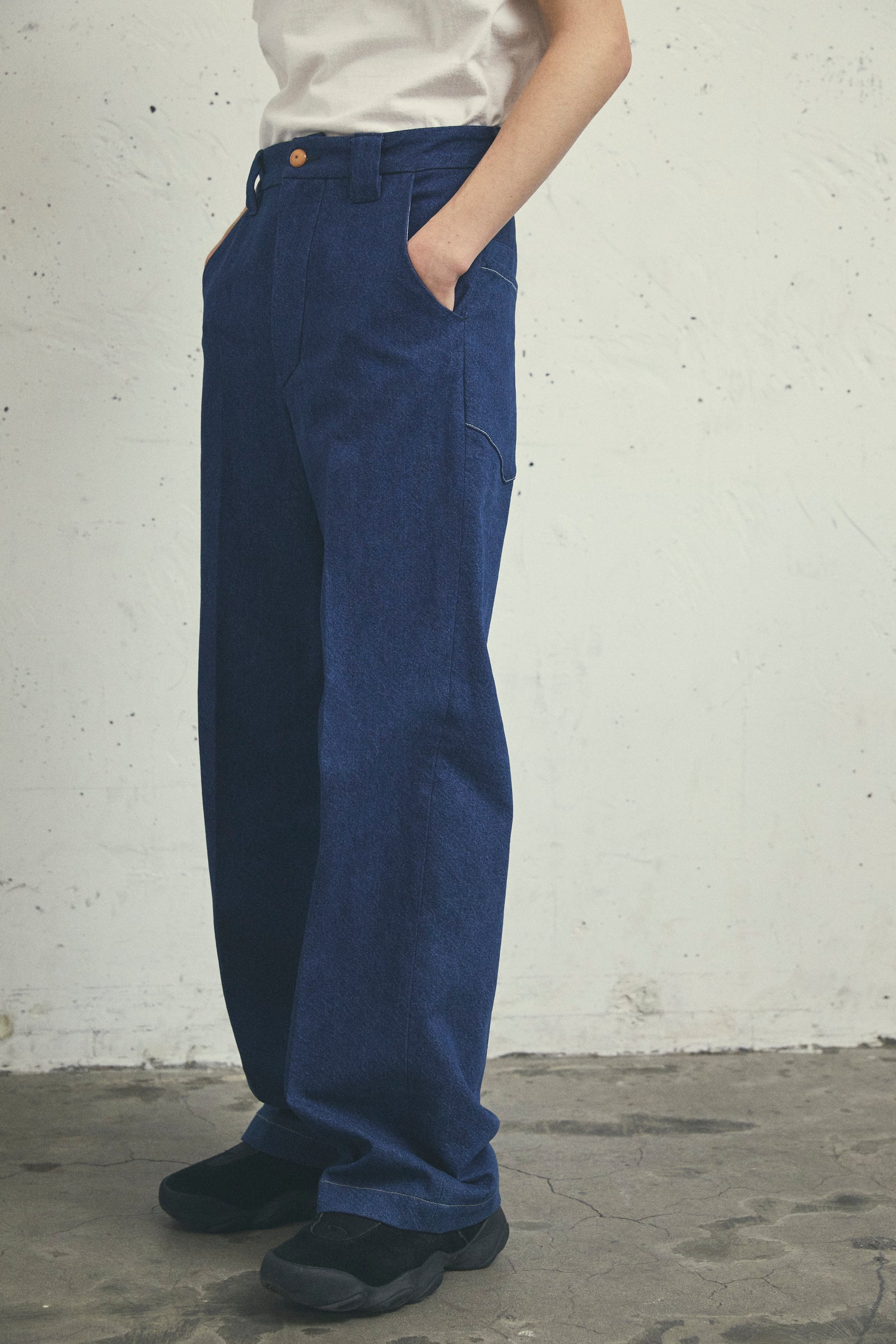 INDIGO TAILORED WIDE TROUSERS