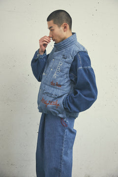 EMBROIDERED DENIM DOWN VEST