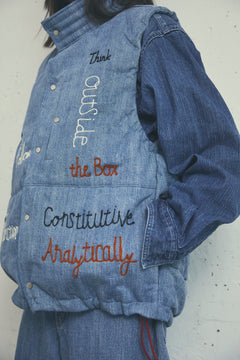 EMBROIDERED DENIM DOWN VEST