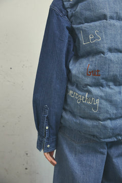 EMBROIDERED DENIM DOWN VEST