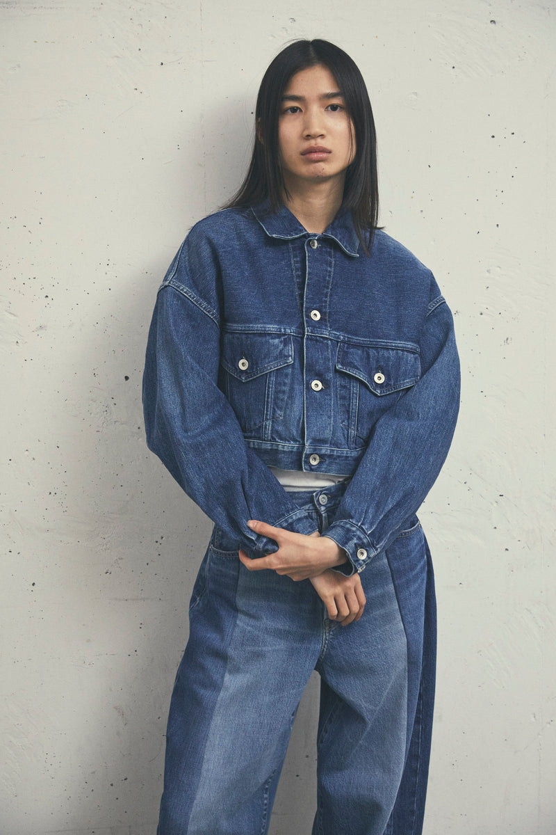 SELVEDGE CROPPED TRUCKER JACKET FADED INDIGO