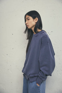 MORE DAMAGE WASHED CREW NECK SWEAT