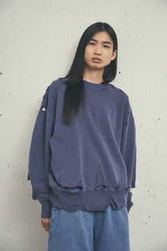 MORE DAMAGE WASHED CREW NECK SWEAT