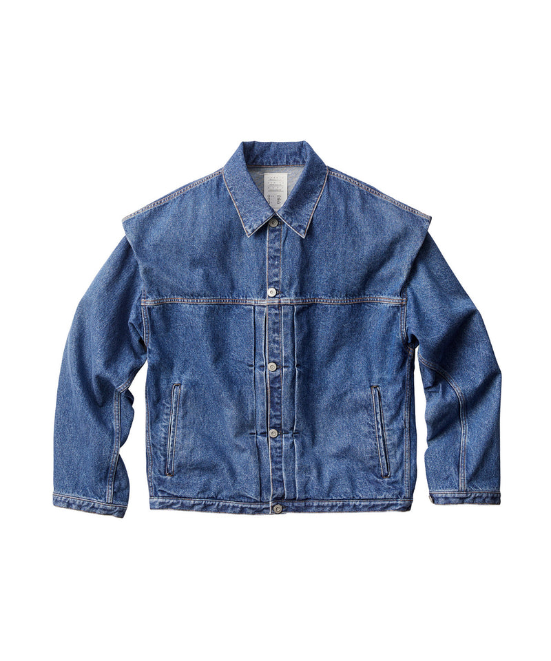 POWER SHOULDER DENIM JACKET / FADED INDIGO