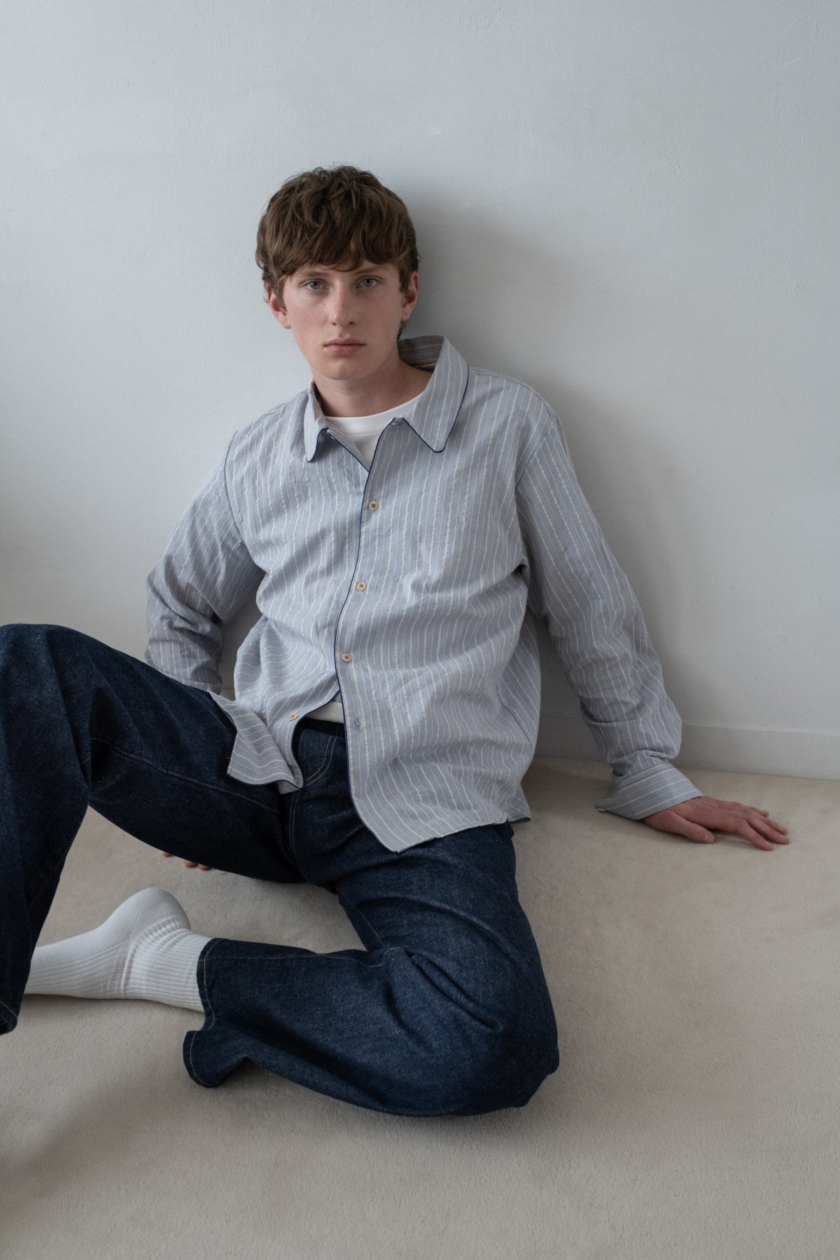 - Store Exclusive - QUIET STRIPE PIPING SHIRT LIGHT BLUE