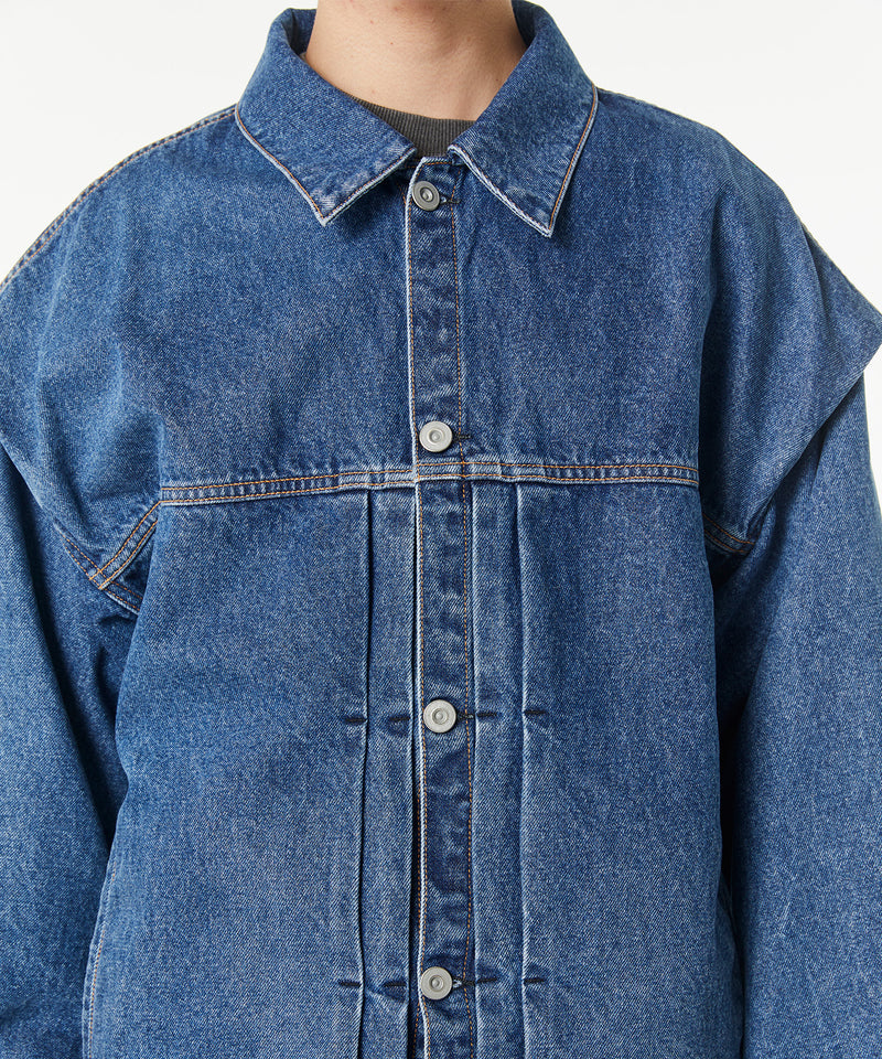 POWER SHOULDER DENIM JACKET / FADED INDIGO