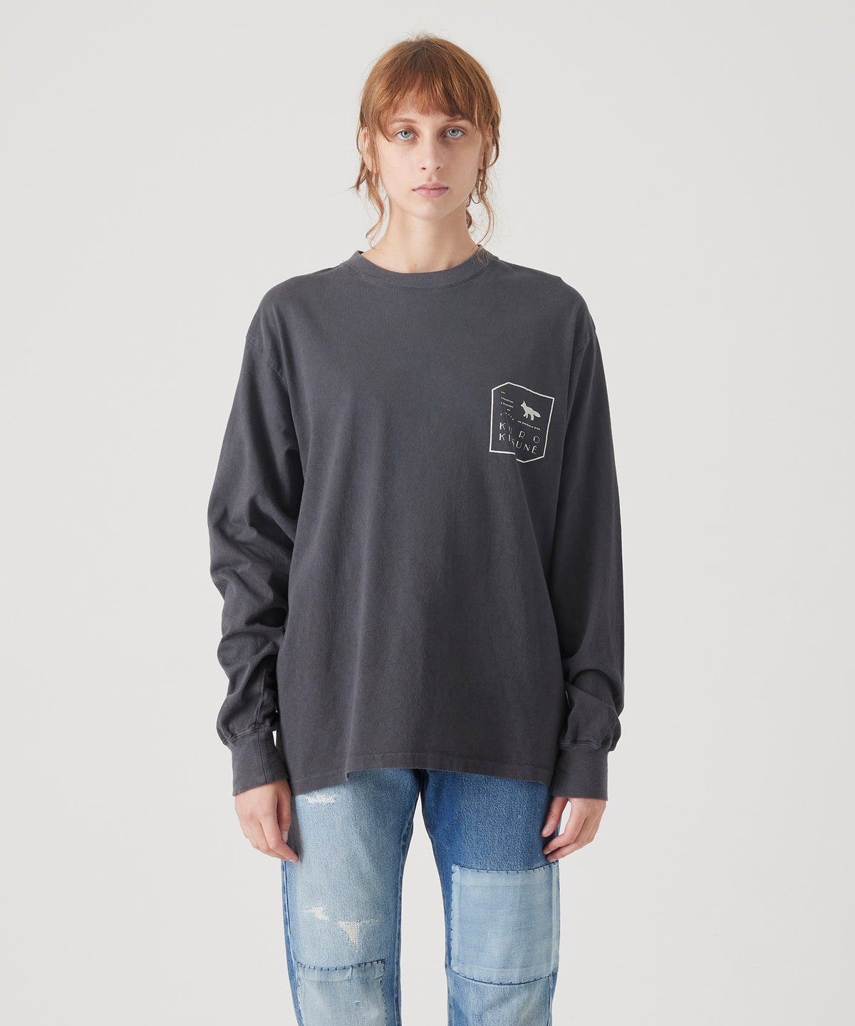 MAISON KITSUNÉ X KURO FADED BLACK LONG SLEEVE TEE