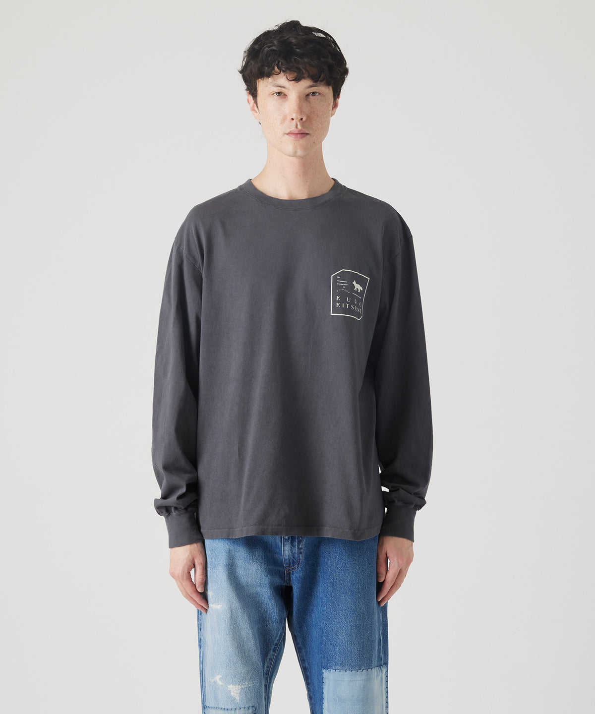 MAISON KITSUNÉ X KURO FADED BLACK LONG SLEEVE TEE