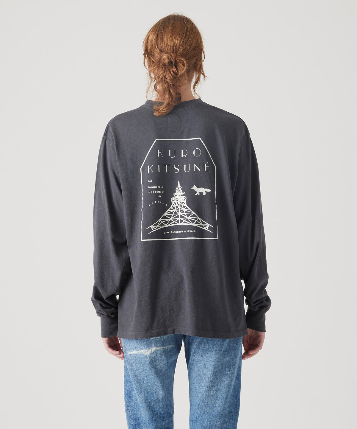 MAISON KITSUNÉ X KURO FADED BLACK LONG SLEEVE TEE