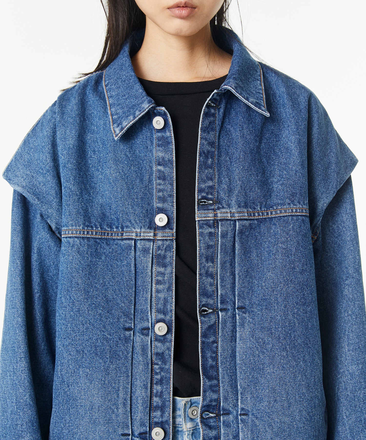 POWER SHOULDER DENIM JACKET INDIGO