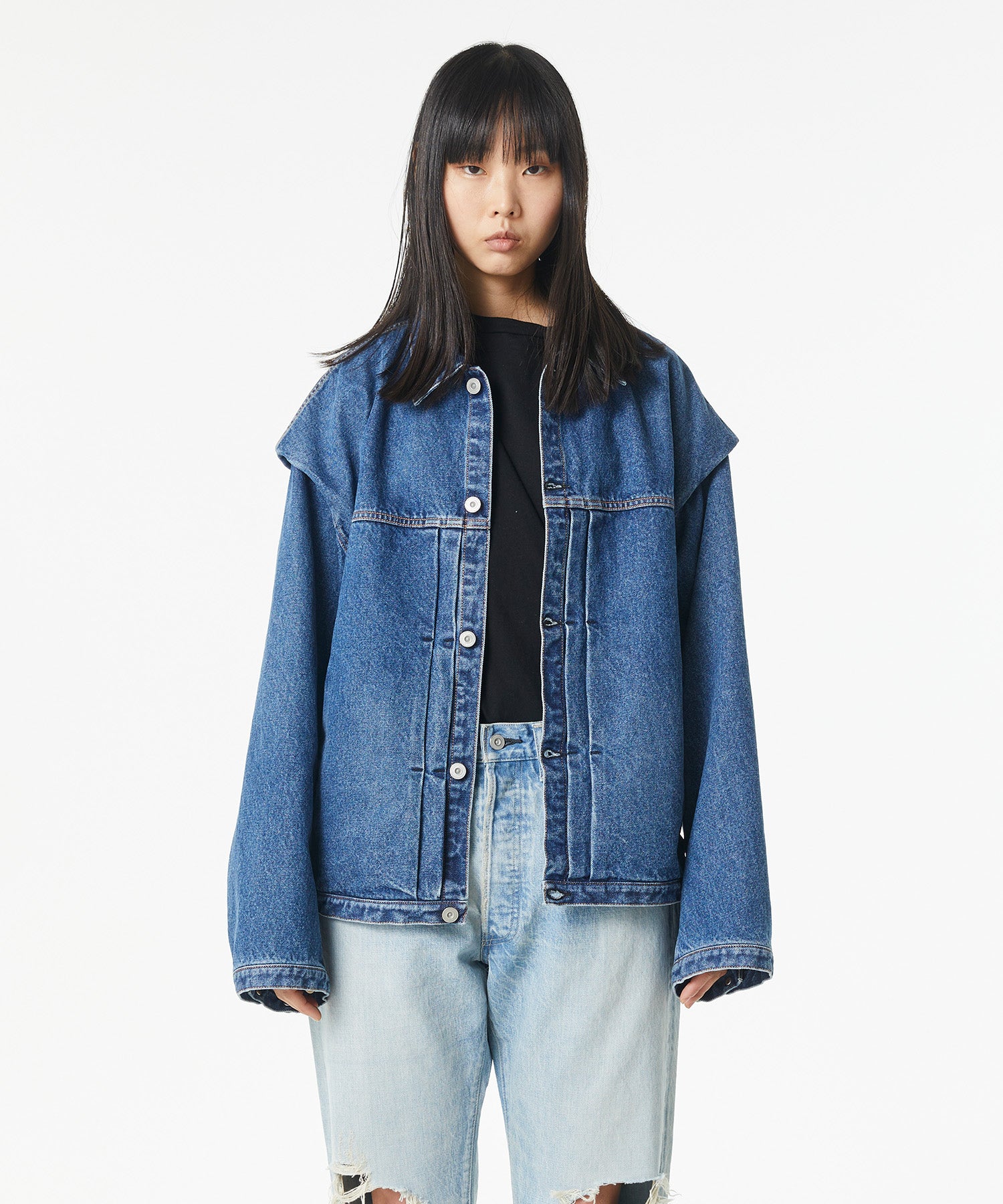 POWER SHOULDER DENIM JACKET INDIGO