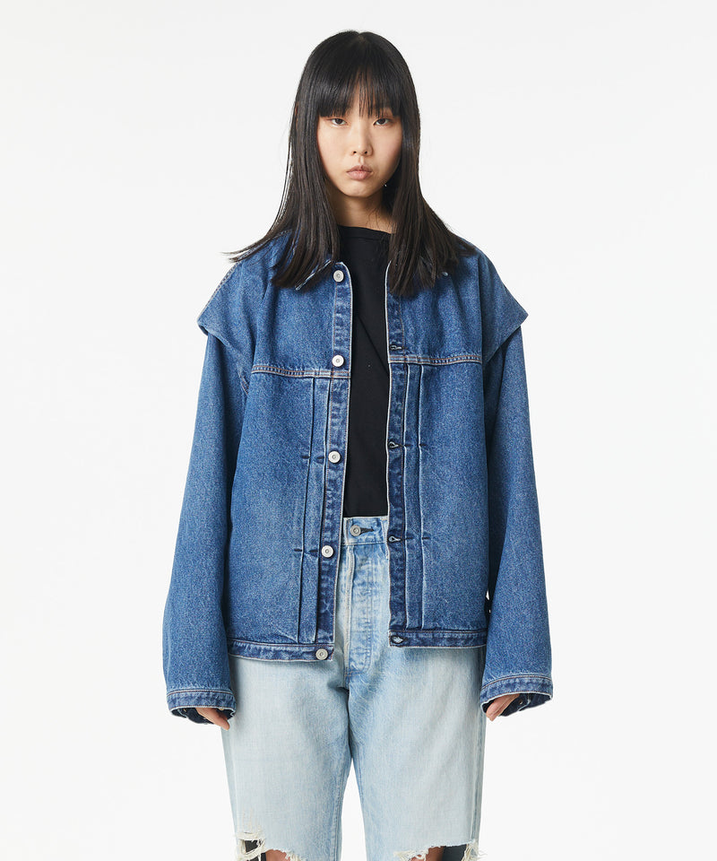 POWER SHOULDER DENIM JACKET INDIGO