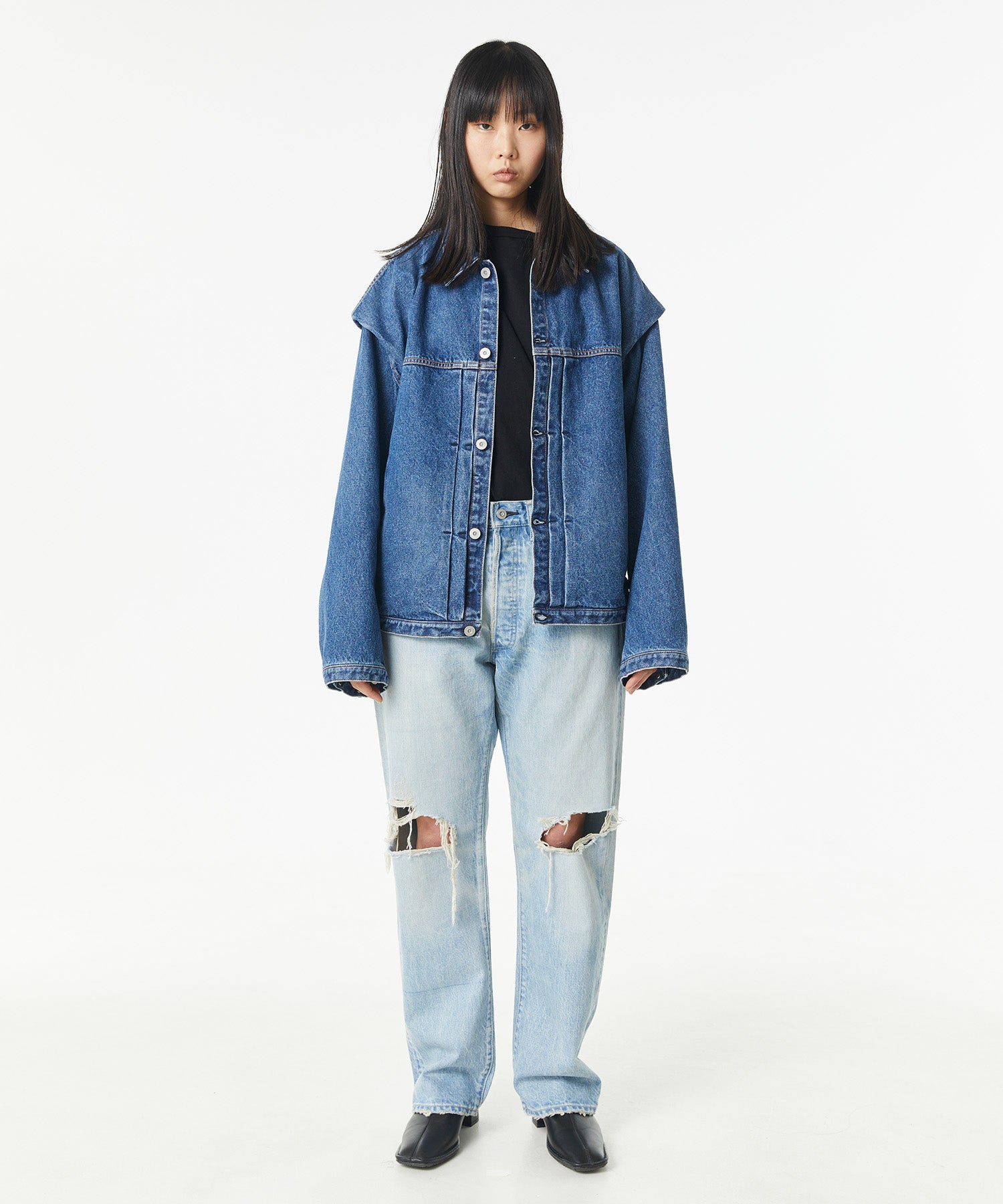 POWER SHOULDER DENIM JACKET INDIGO