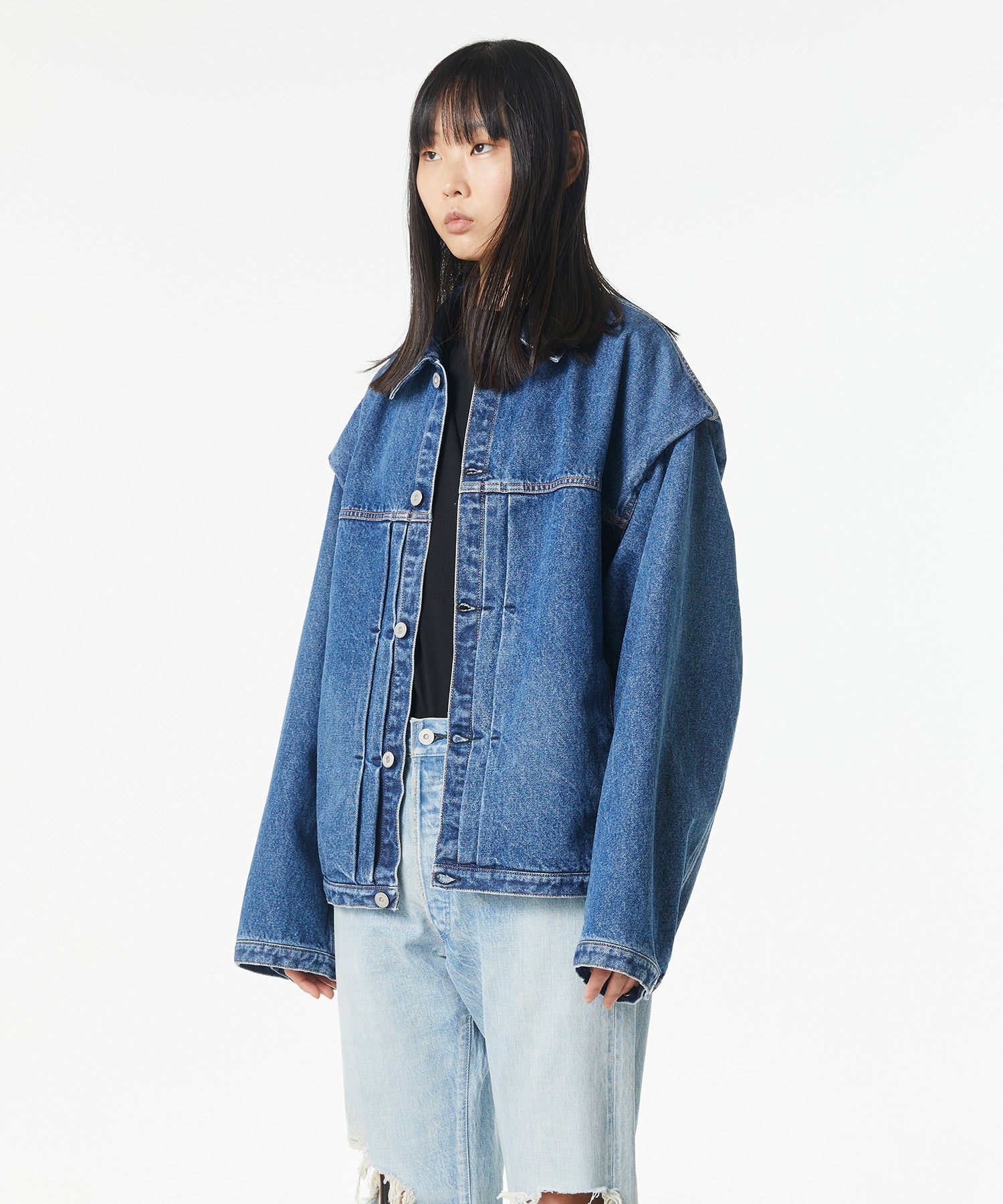 POWER SHOULDER DENIM JACKET INDIGO