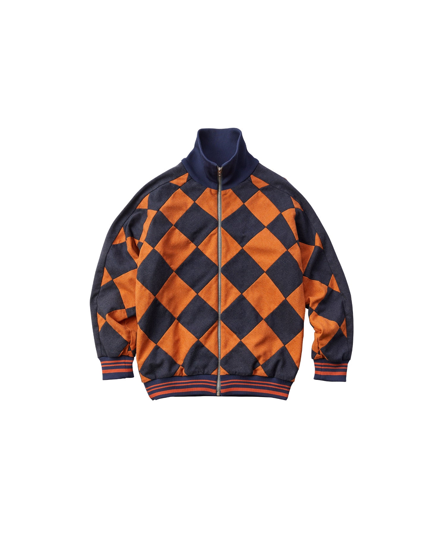 REMAKE CHECKERED PATTERN TRACK JACKET / NAVY x ORANGE – KURO